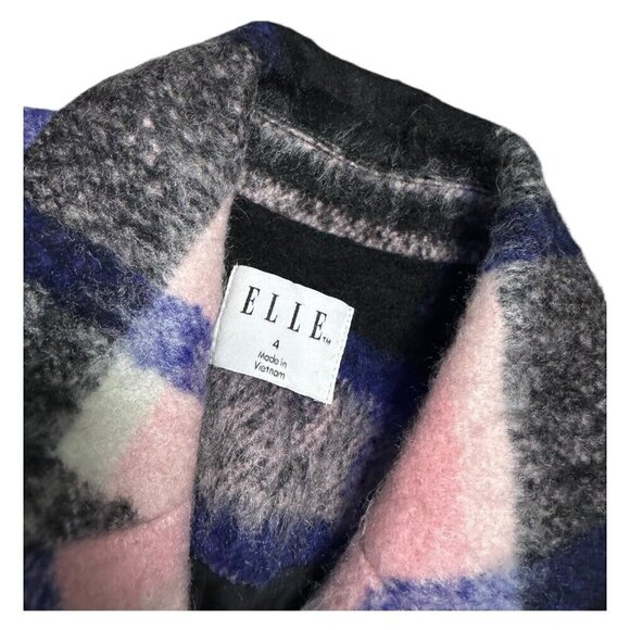 ELLE Aubry Plaid WOOL Faux Mohair Luxury Designer Pink Winter Glam Coat Size 4 - Picture 4 of 5
